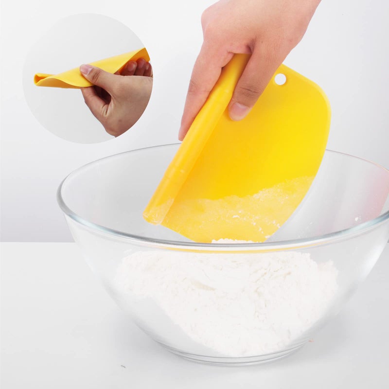 Suanyok Bench Scraper-Stainless Steel Dough Scraper and Flexible Plastic Bowl Scraper 4-Piece Set-Bread/Pastry/Pizza Cutter  Multifunctional 2-in-1 Baking Tools With Measurement Marks - Image 4